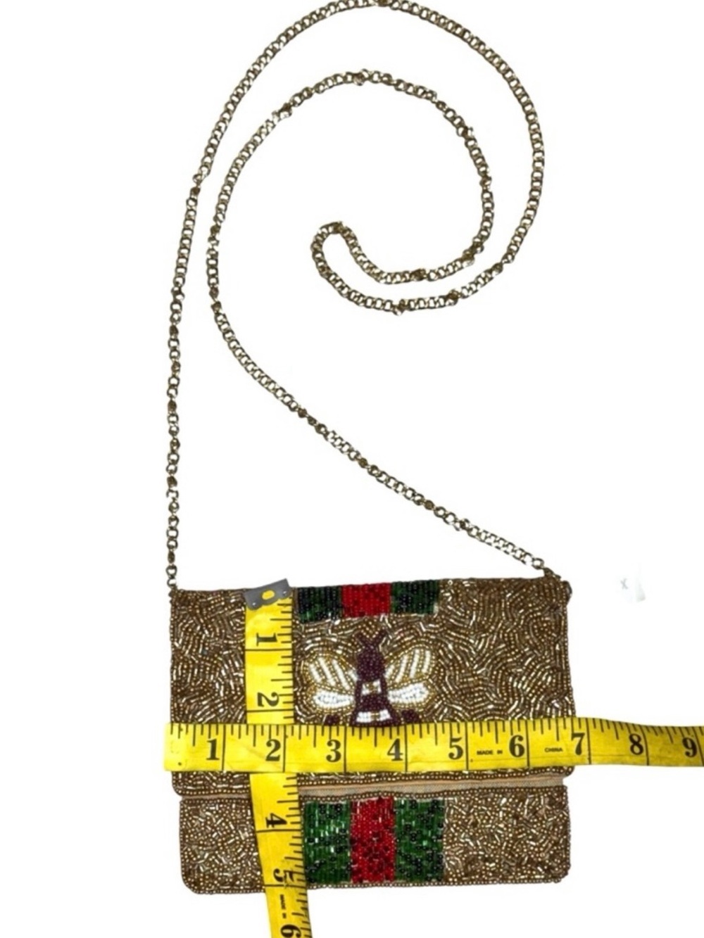Boutique Women Beaded Gold/Red/Green Bee Design Cross Body Purse NWOT - Picture 15 of 15